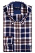 Giordano casual overhemd wijde fit donkerblauw met bruin geruit 100% k...