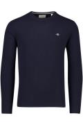 Gant heren trui donkerblauw ronde hals logo lamswol