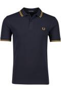 Fred Perry polo donkerblauw effen katoen normale fit gestreepte kraag