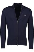 Gant vest donkerblauw effen 100% katoen opstaande kraag rits