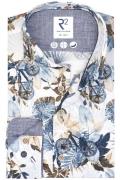 Katoenen R2 business overhemd slim fit blauw geprint