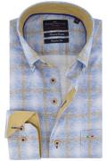 Portofino casual overhemd wijde fit blauw geruit katoen button-down bo...