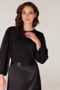 Juffrouw Jansen Trani top met lace en pofmouwen black