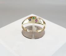 Christian Gouden ring met saffier, robijn en smaragd