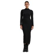 Urban Classics Dames ribbed mock neck jurk met lange mouwen